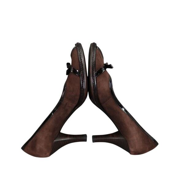 Sofft Shoes Womens 9.5 Pumps Heels Leather Fashion Peep Toe Classic Brown Bow - Picture 10 of 15